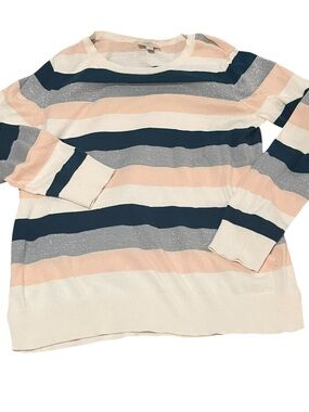 ✨ LOFT Outlet Shimmer Striped Sweater | Large | Pink Navy Silver Sparkle ✨